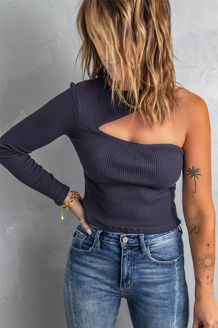 Navy Cut-out One Shoulder Top