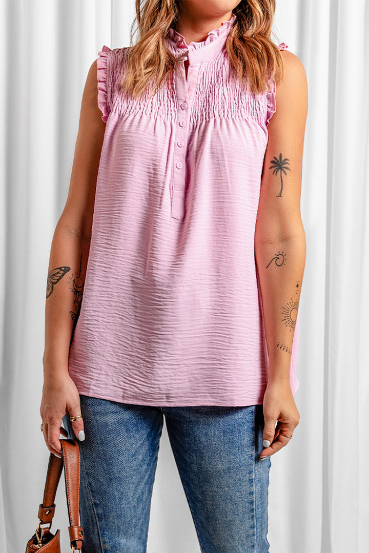 New Apricot Frilled  Buttons Tank Tops