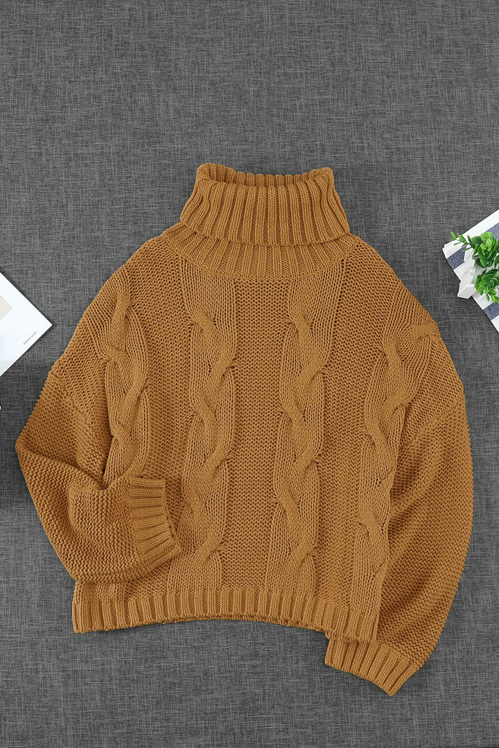 New Orange Cuddle Weather Cable Knit Handmade Turtleneck Sweater