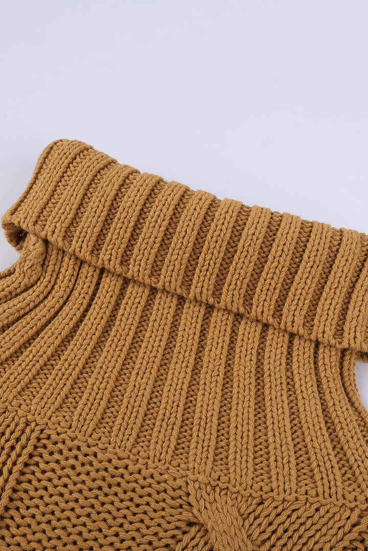 New Orange Cuddle Weather Cable Knit Handmade Turtleneck Sweater