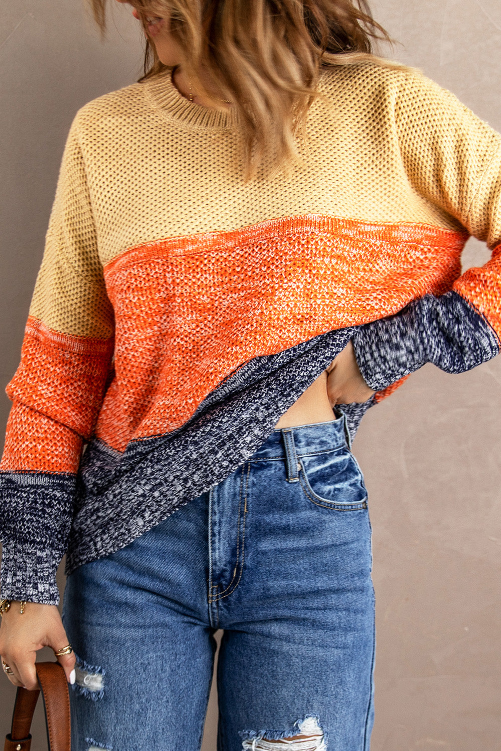 Orange Blue Color Block Sweater