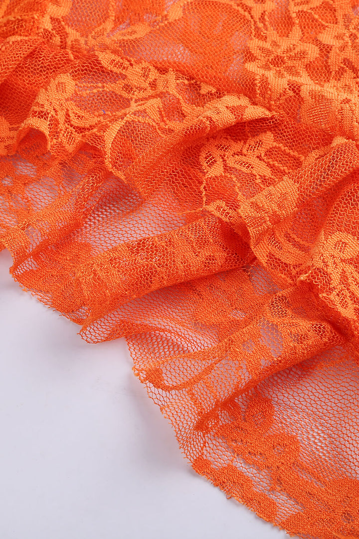 Orange Lace Mesh Tube See Through Strapless Lingerie Set