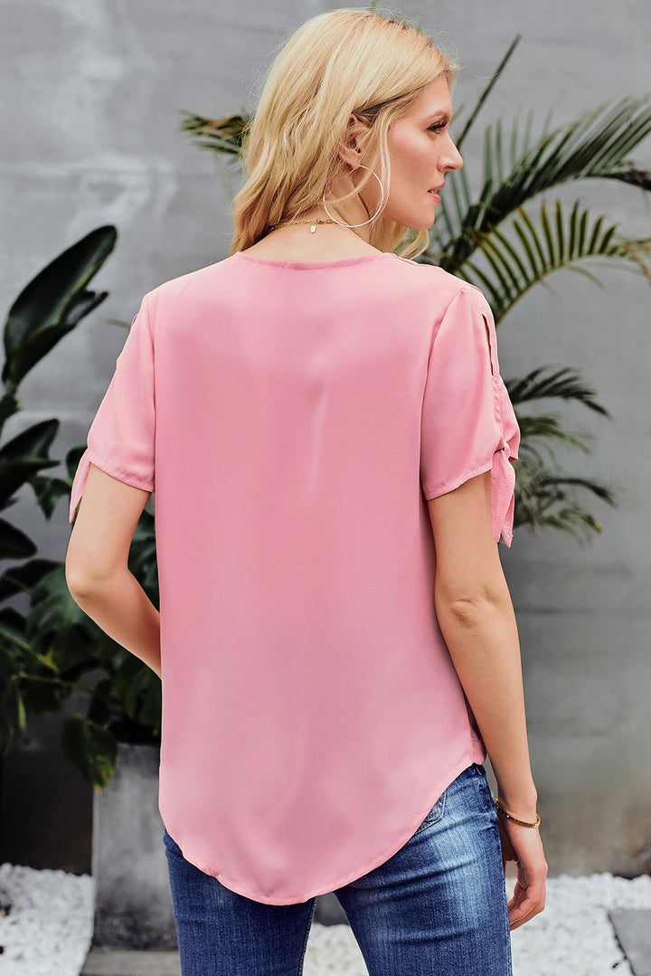 Elegant Pink Charismatic Drape Short Sleeve Blouse