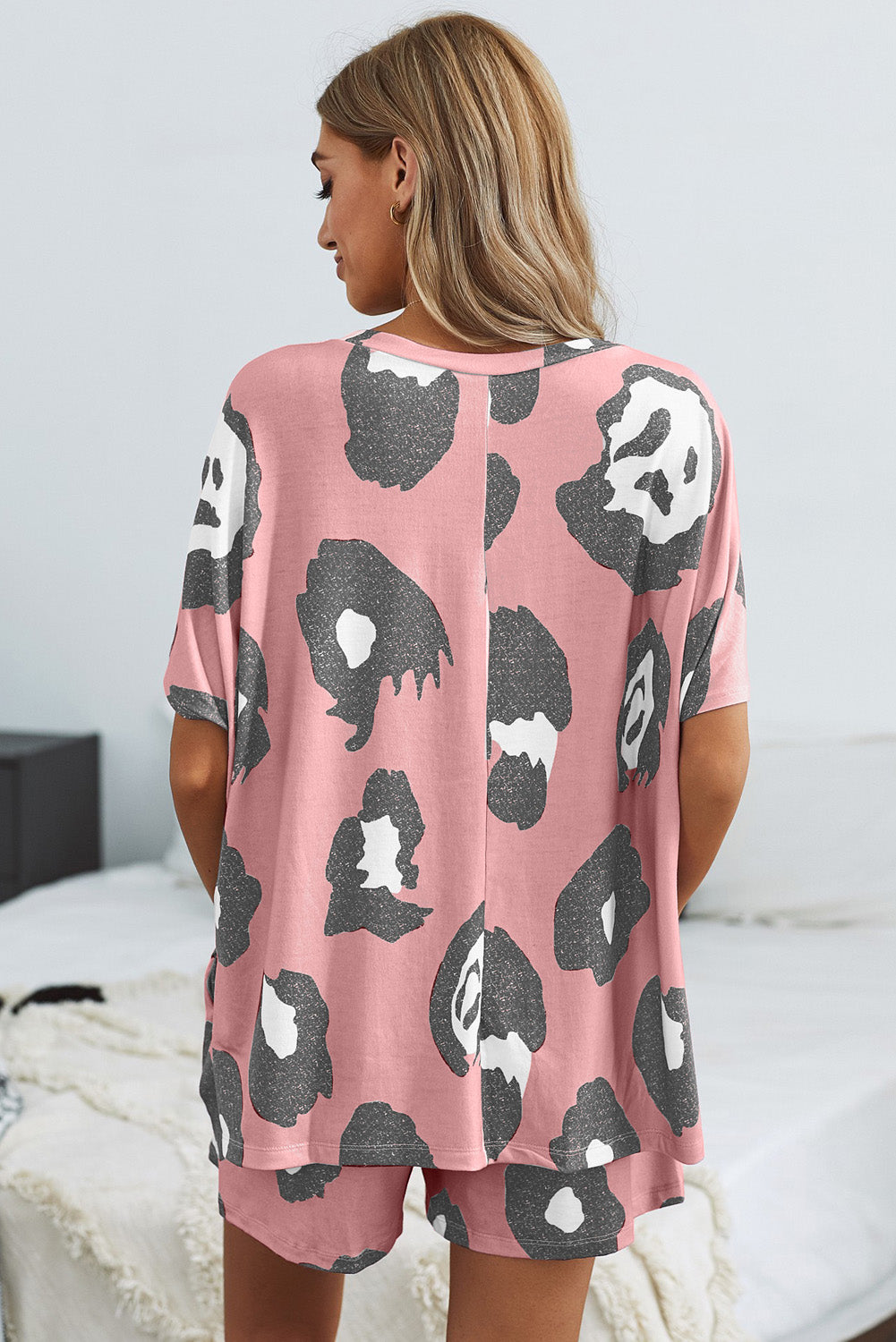 Pink Black Print Short Pajamas Set