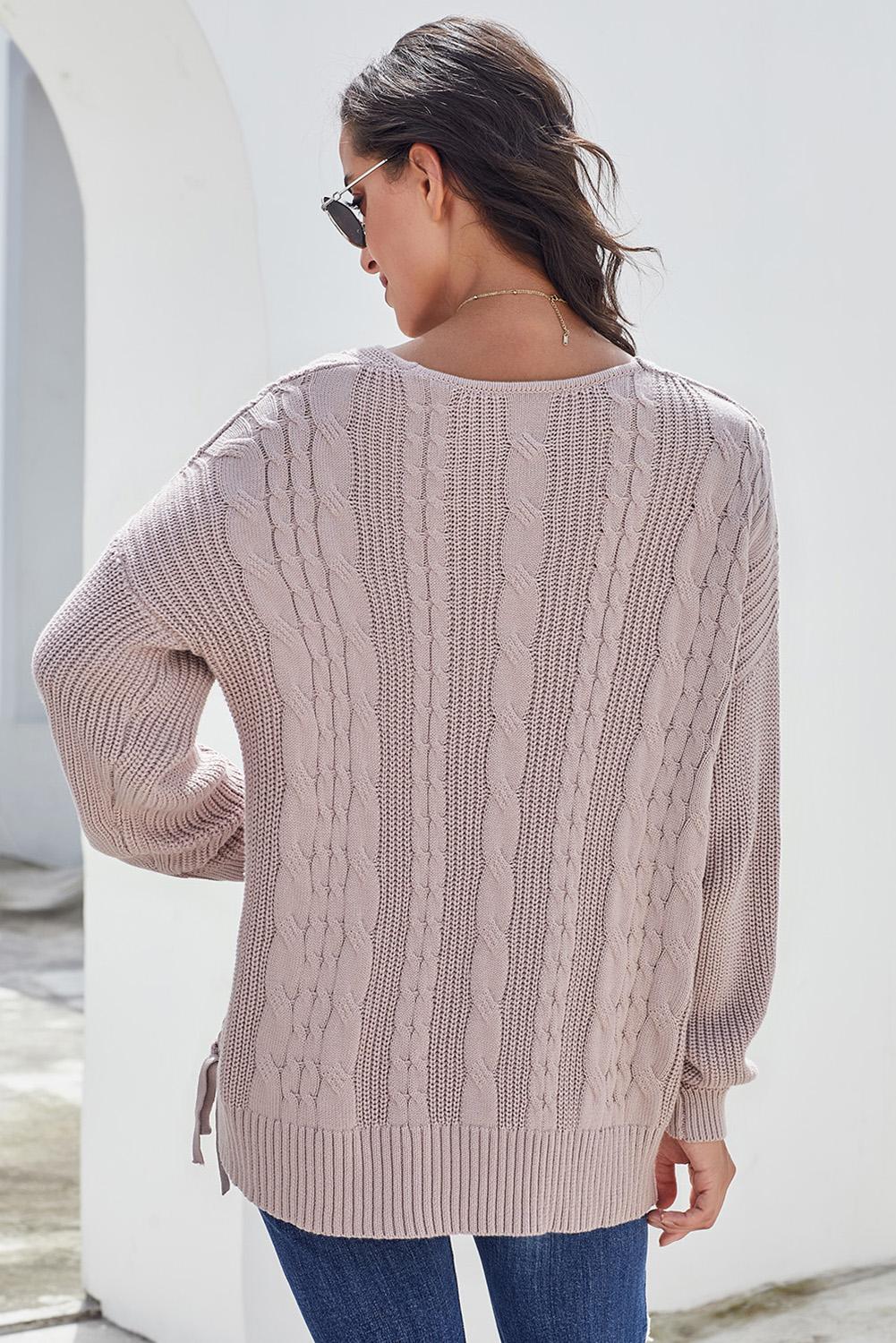 Pink Love Letters Lace Up Cable Knit Sweater