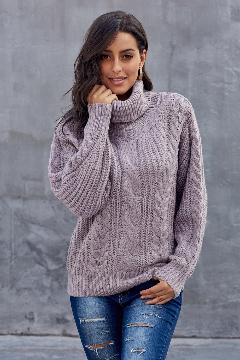 Purple Turtleneck Chunky Knit Sweater