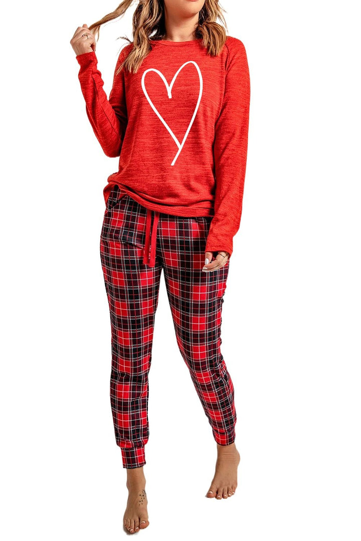 Rotes Loungeset mit Herz-Print und Karomuster