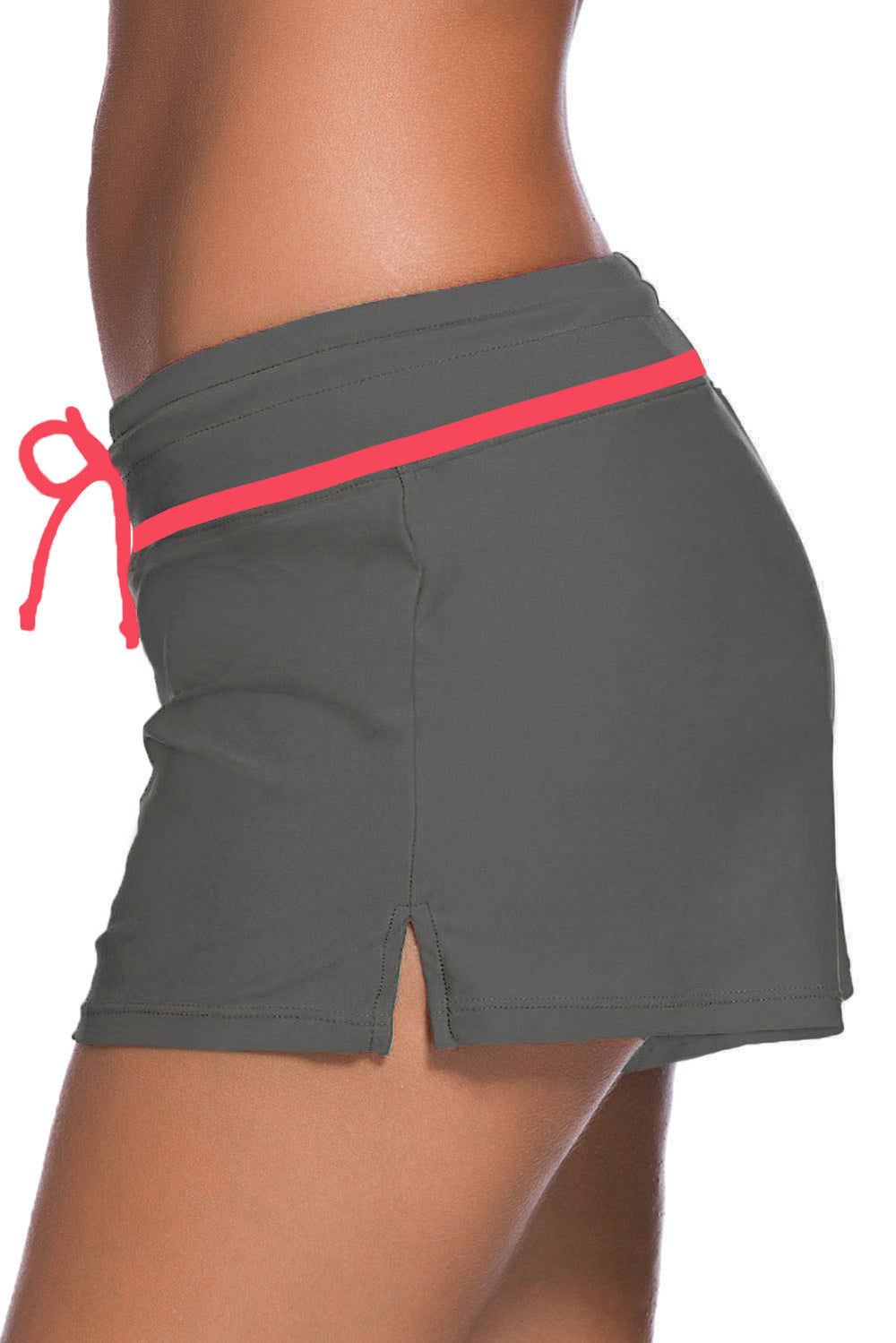 Red Trim Taupe Women Swim Boardshort