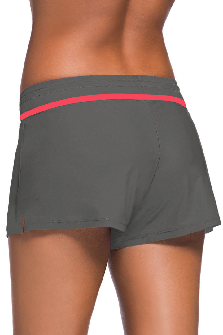 Red Trim Taupe Women Swim Boardshort