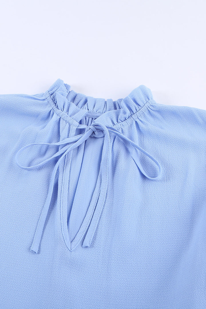 Sky Blue V Neck Ruffled Short Sleeve Swing Mini Dress