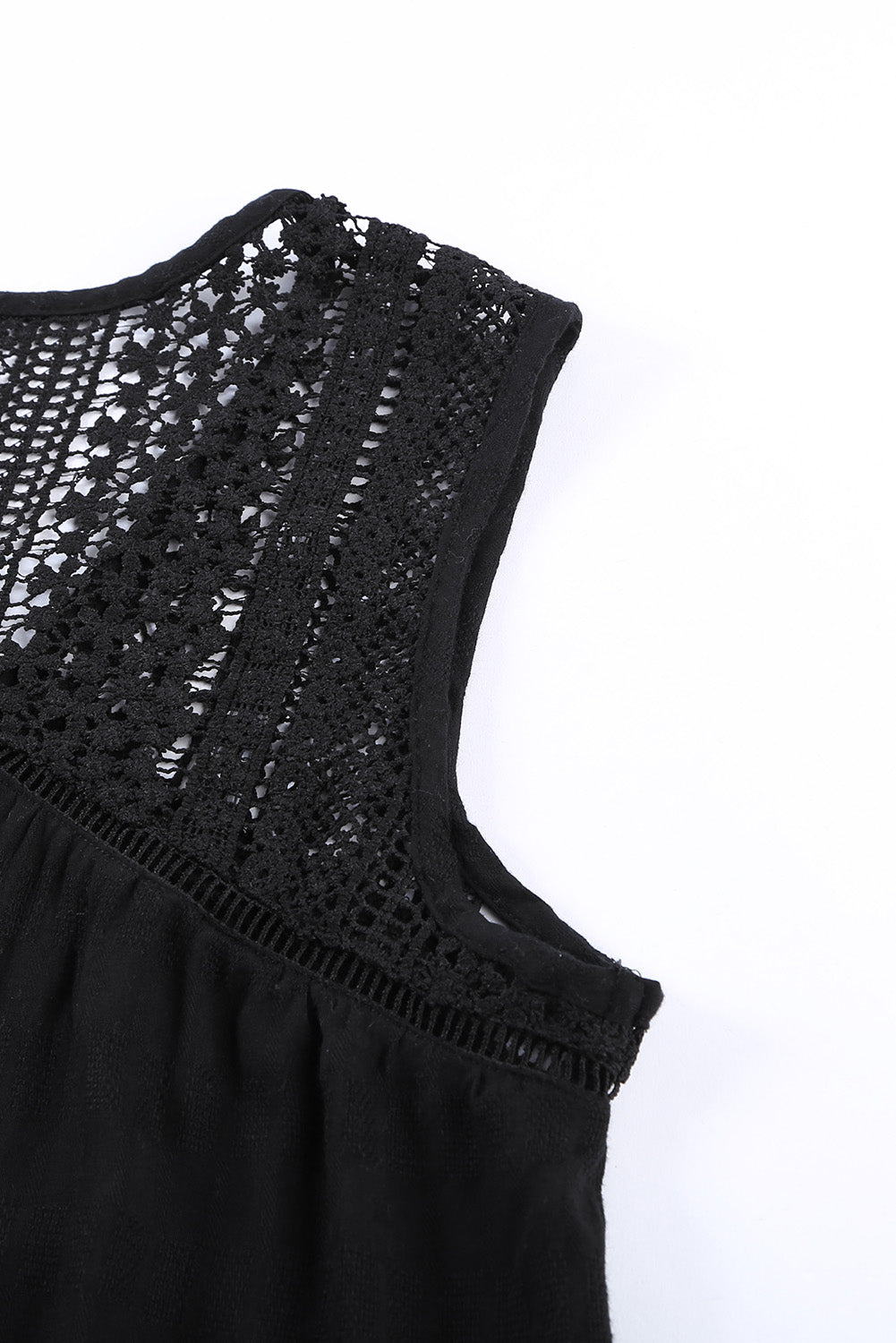 Summer Black Lace Tie Front Button Tank Top