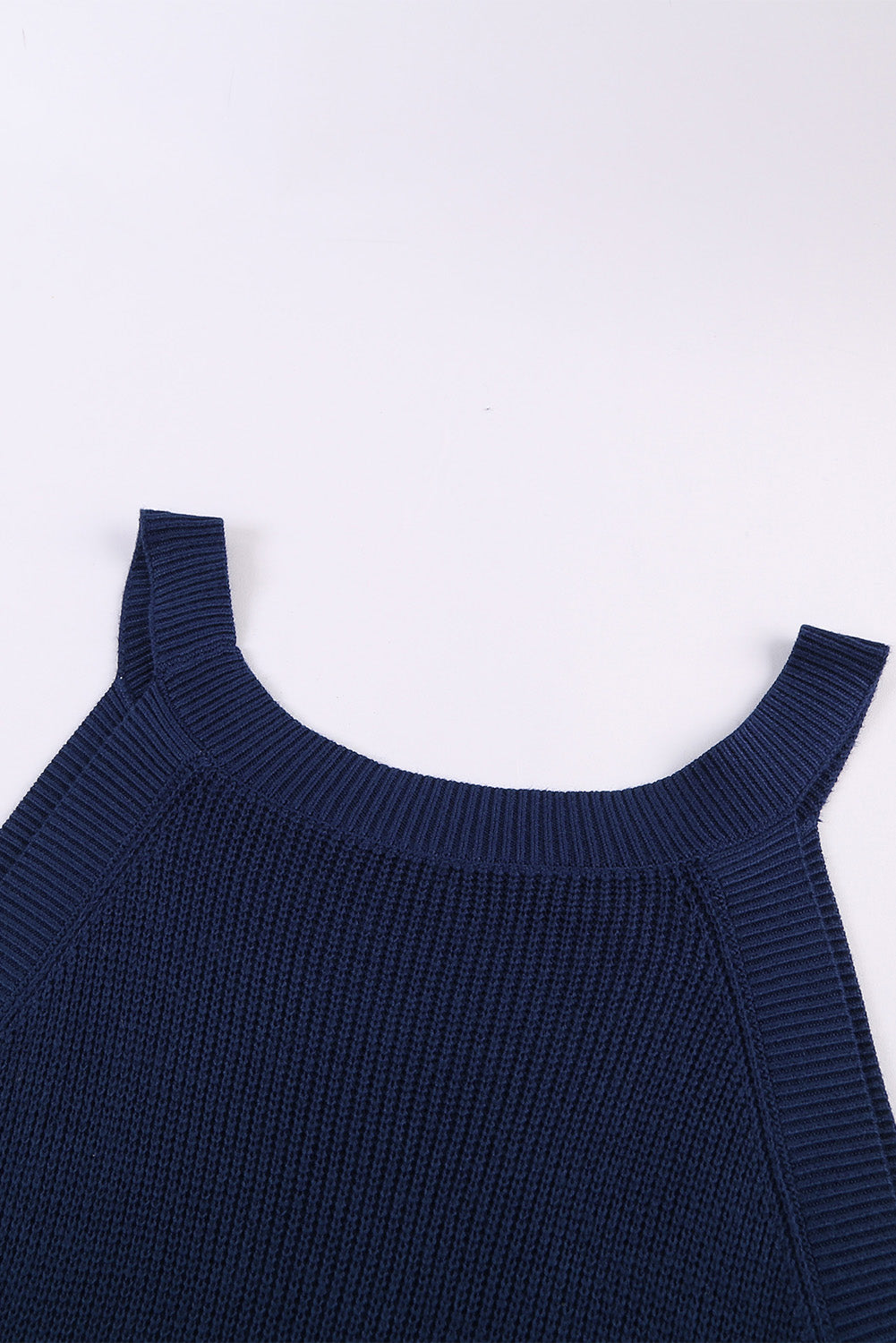 Summer Blue Solid Ribbed Knit Slim-fit Tank Top