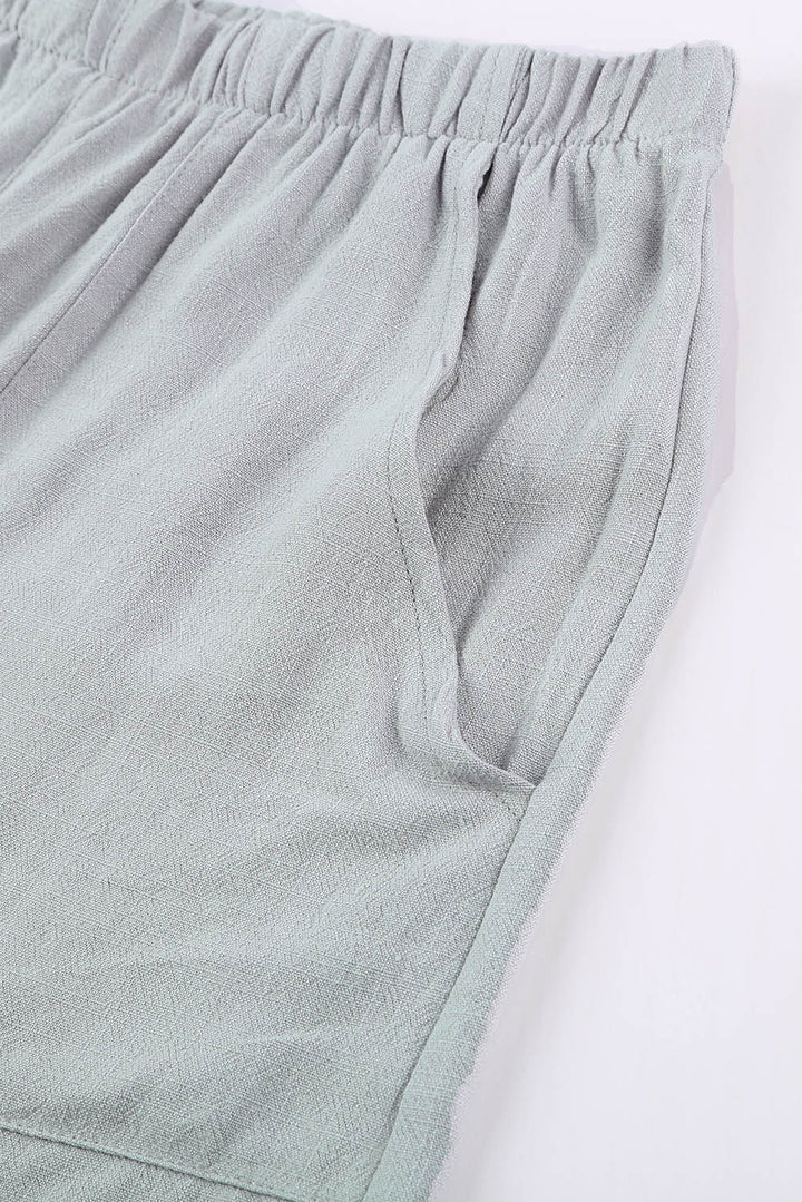 Summer Gray Blue Pocketed Flutter Linen Cotton Shorts