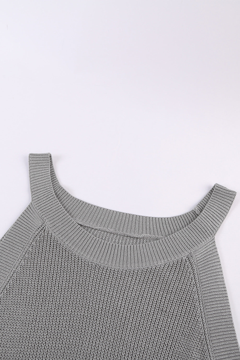 Summer Gray Solid Ribbed Knit Slim-fit Tank Top