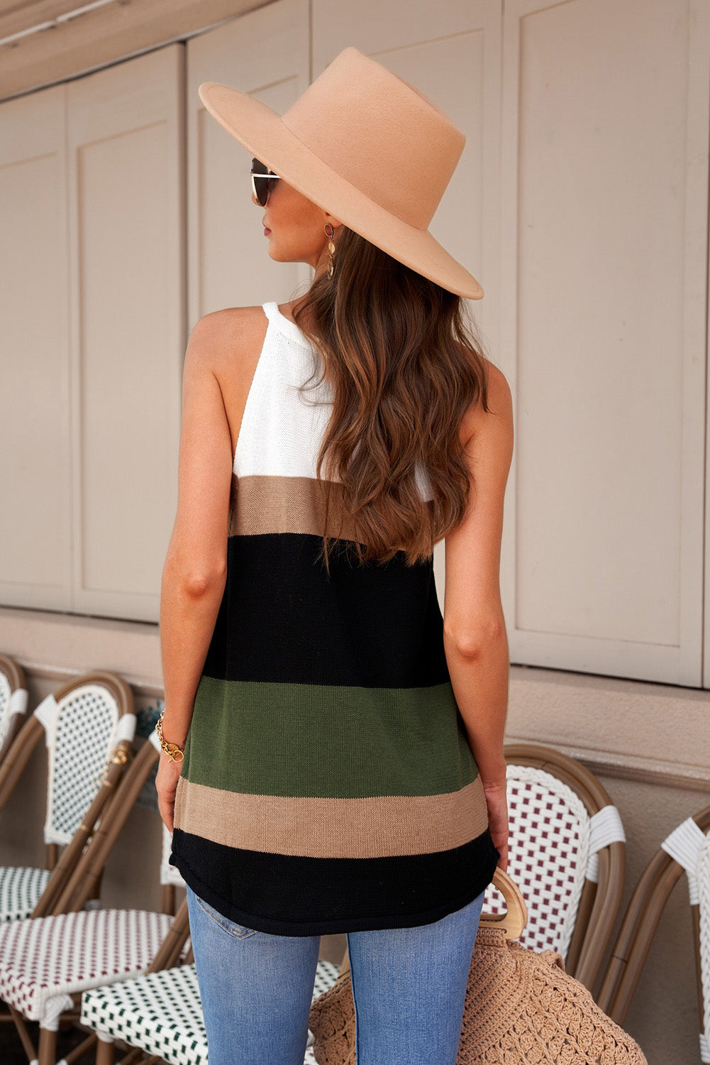 Summer Green Black Color Block Knitted Tank Top