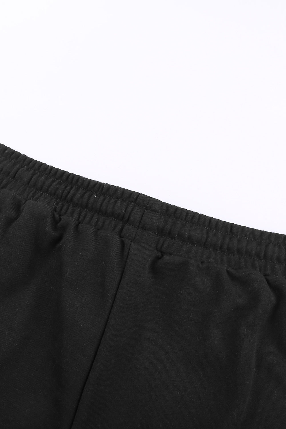 Summer Women Black Tie Waist Side Pockets Cuffed Lounge Shorts