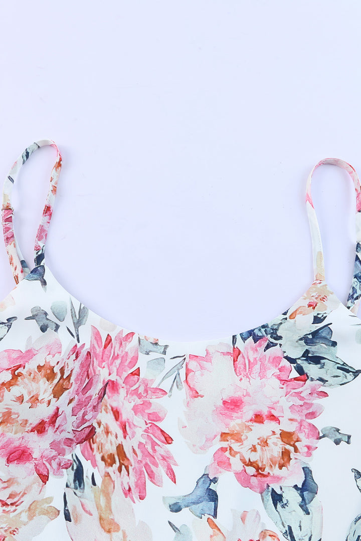 White Floral Spaghetti Straps Wide Leg Jumpsuit