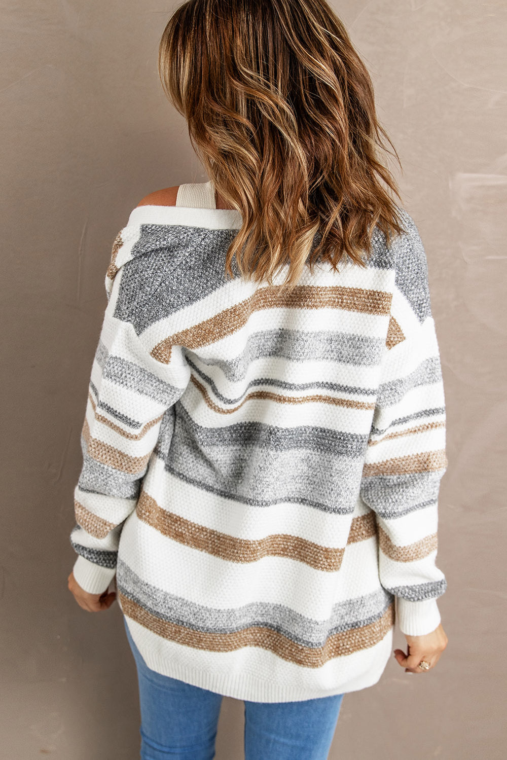 White Gray Colorblock Open Front Cardigan