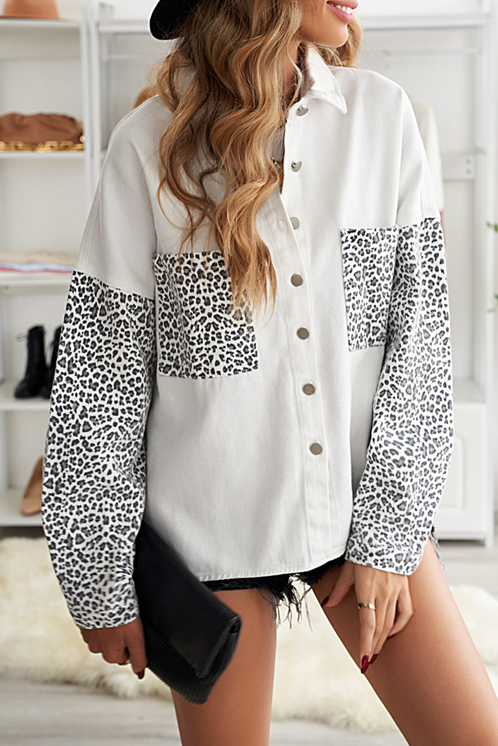 Fall Outwear White Leopard Jeans Shirt Jacket , Shop for cheap Fall Outwear White Leopard Jeans Shirt Jacket  online? Buy at Modeshe.com on sale!