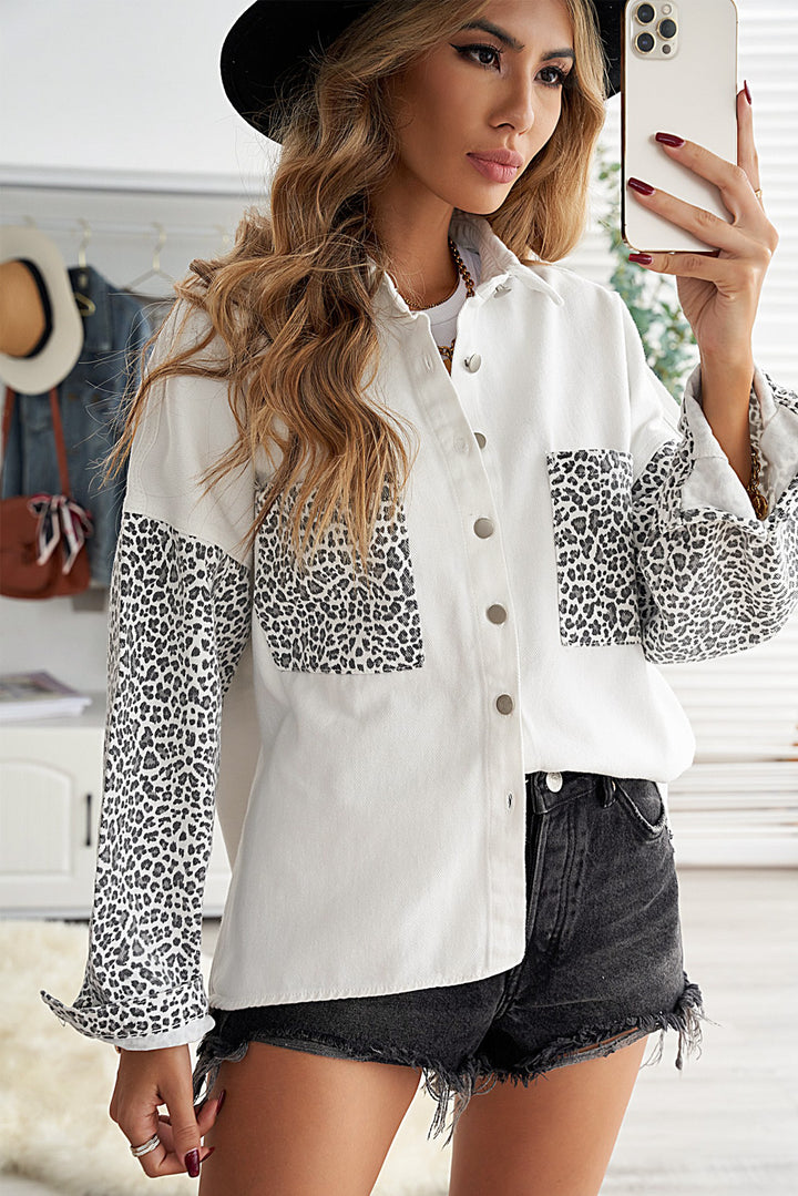 Fall Outwear White Leopard Jeans Shirt Jacket , Shop for cheap Fall Outwear White Leopard Jeans Shirt Jacket  online? Buy at Modeshe.com on sale!