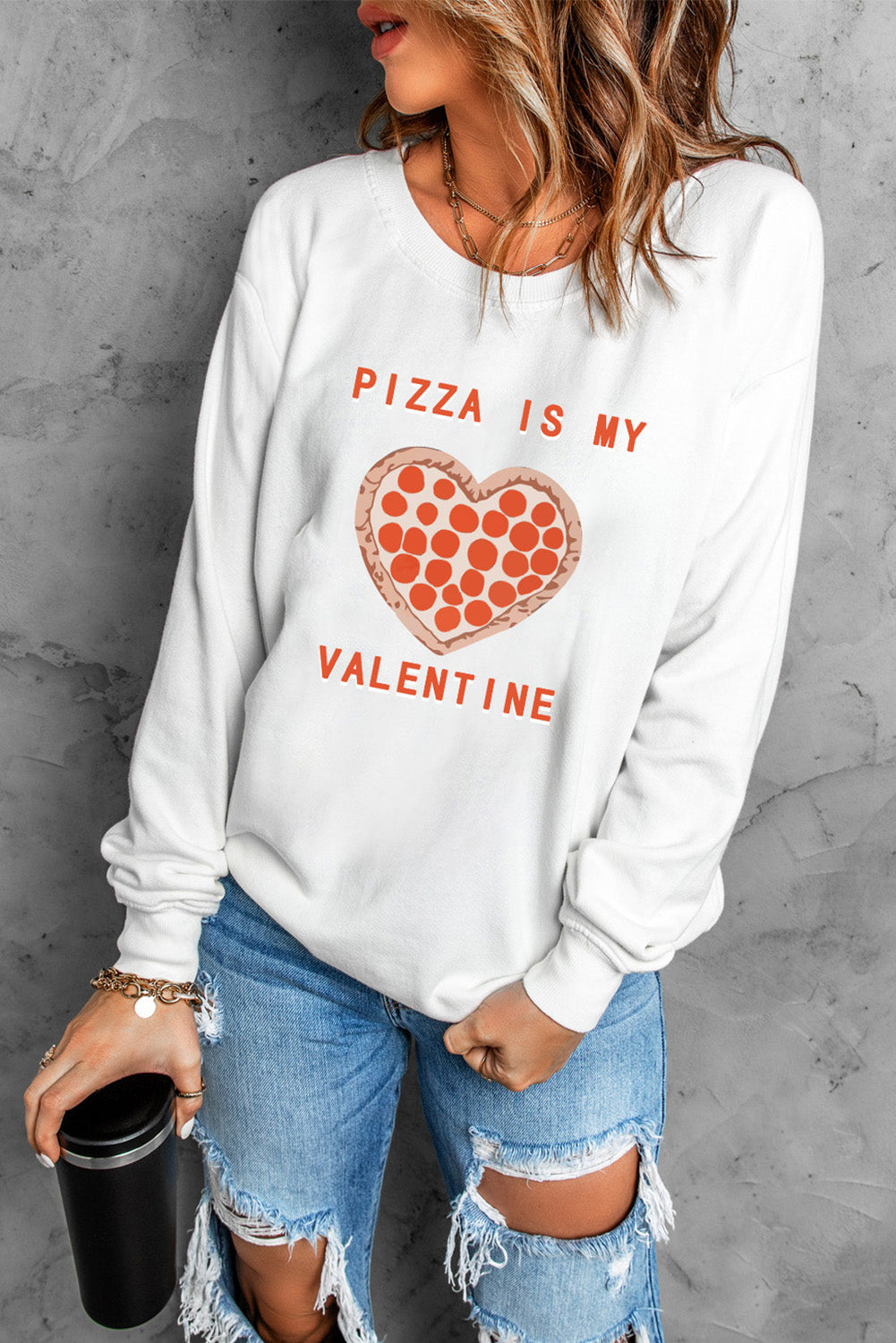 White PIZZA IS MY VALENTINE Graphic Print Sweatshirt, Shop for cheap White PIZZA IS MY VALENTINE Graphic Print Sweatshirt online? Buy at Modeshe.com on sale!