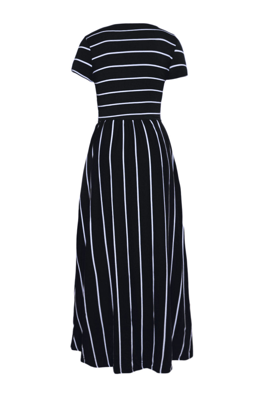 White Black Striped Short Sleeve Maxi Dress