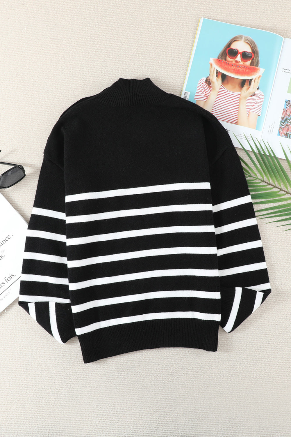 Black Striped Turtleneck Sweater