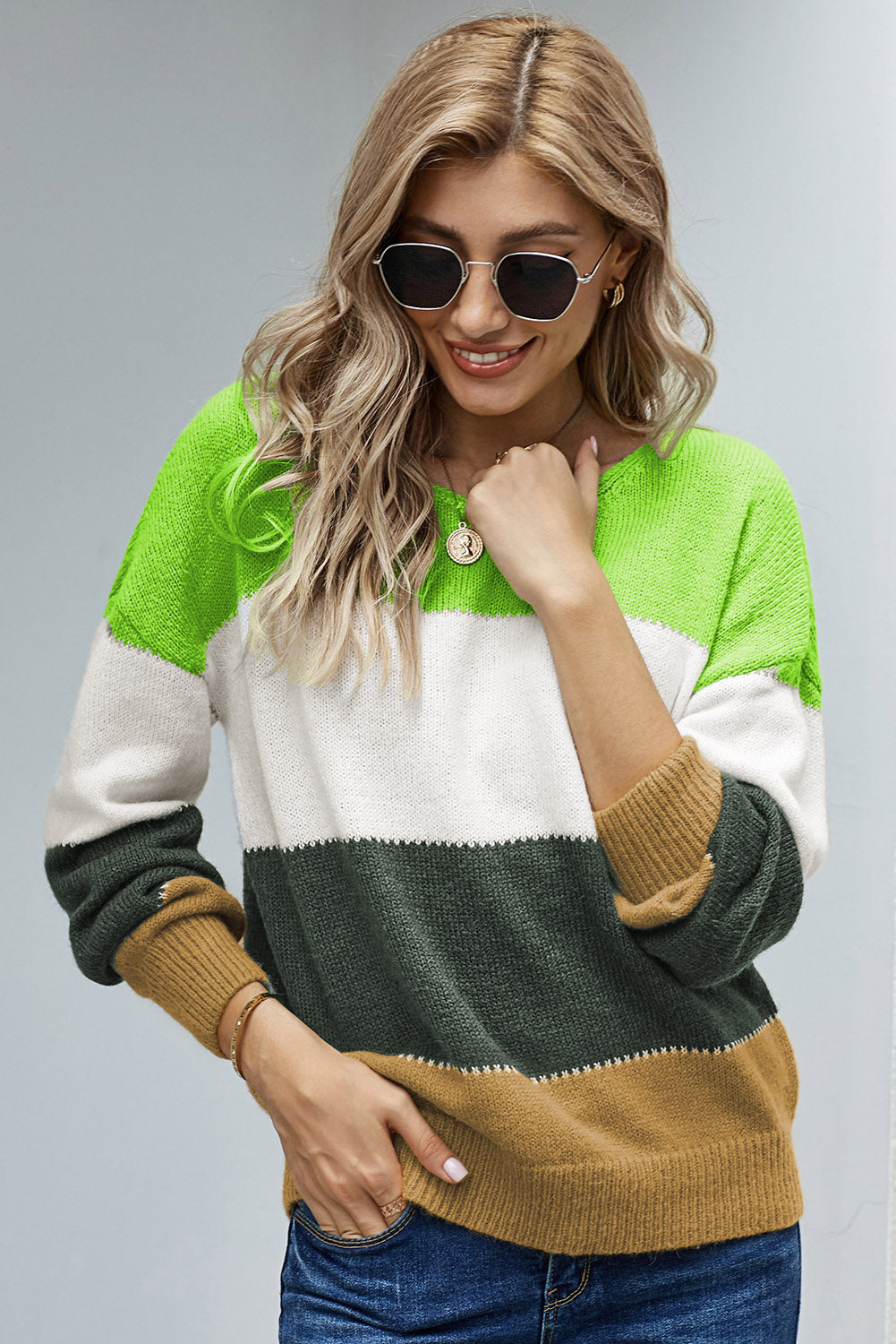Winter Green Pullover Colorblock Sweater