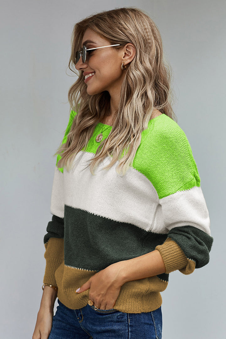 Winter Green Pullover Colorblock Sweater