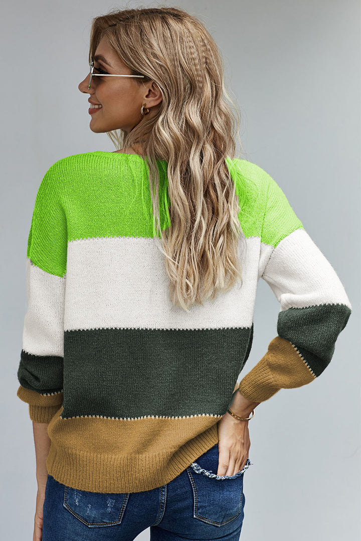 Winter Green Pullover Colorblock Sweater