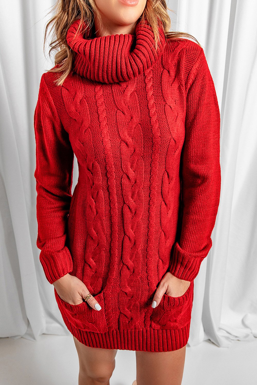 Red Cowl Neck Sweater Dress