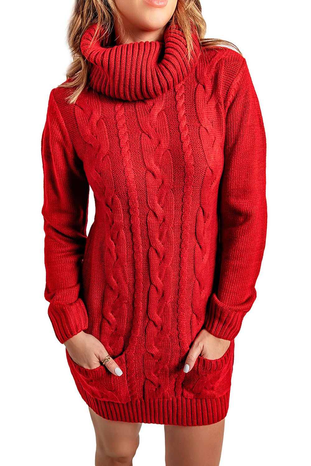 Red Cowl Neck Sweater Dress