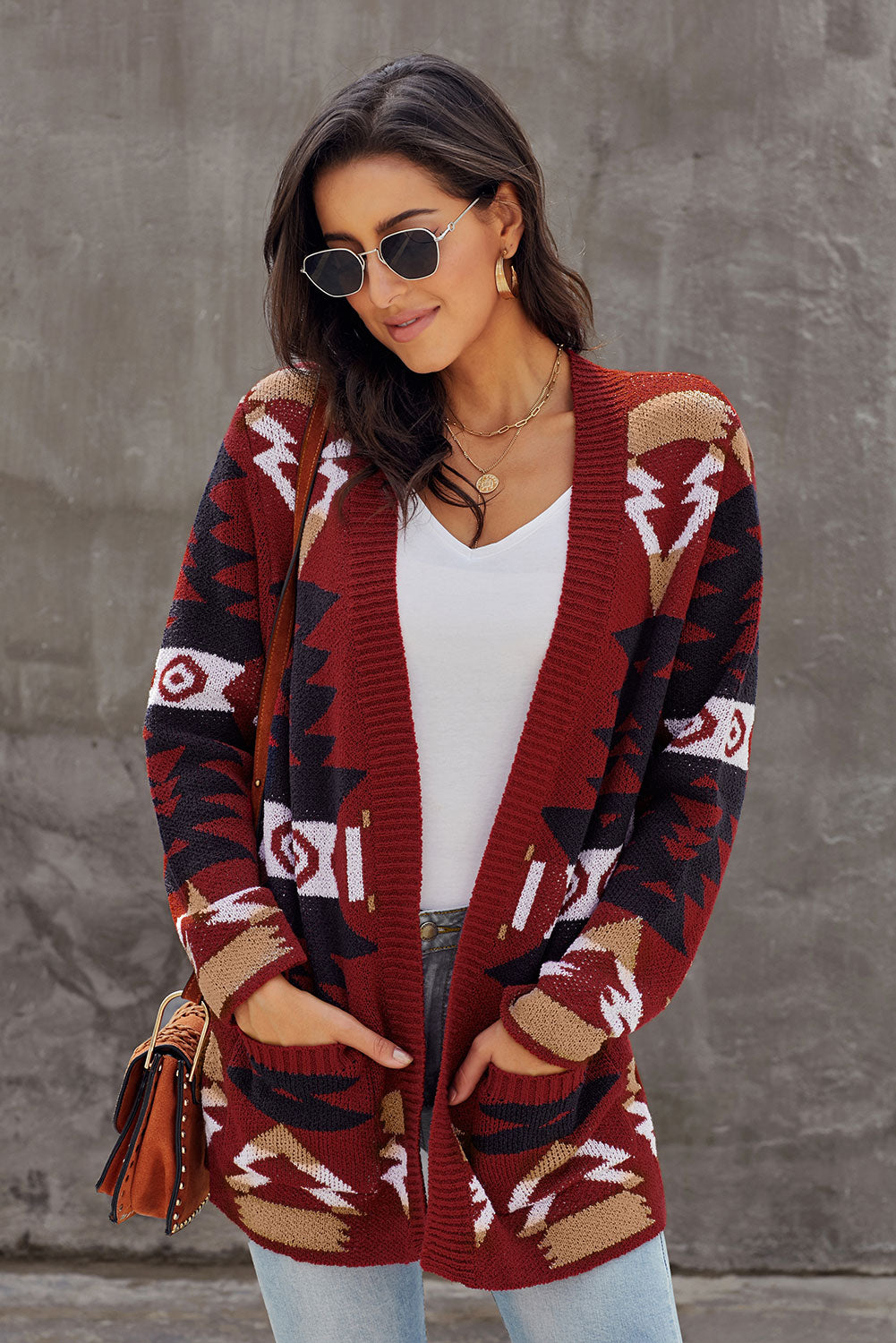 Winter Red Moraga Pocketed Aztec Cardigan