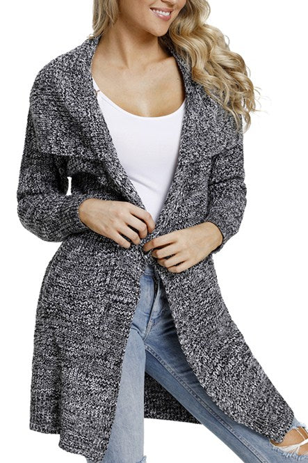 Winter Gray Chunky Long Cardigan with Side Pockets