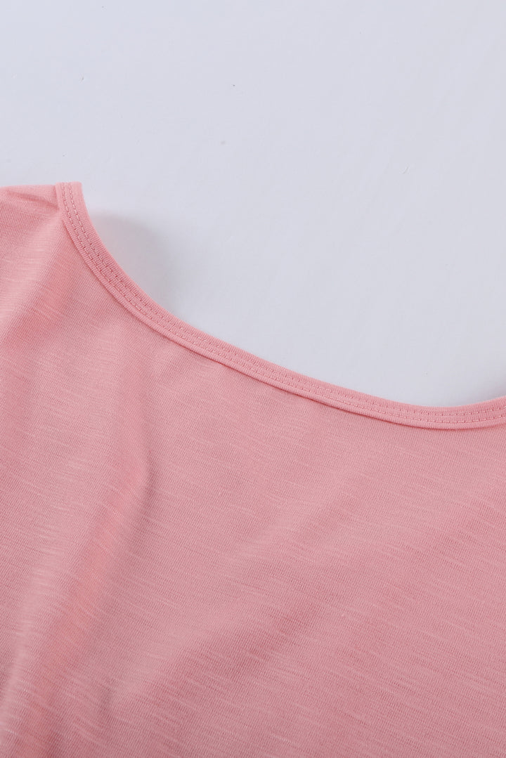 Women Old Fashioned Pink Buttoned Detail Cotton Blend Short Sleeve T-shirt