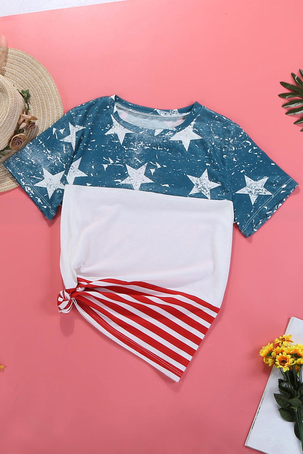 Women The US Stars and Stripes Inspired Short Sleeve Tee