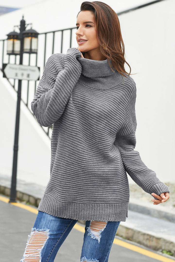Women Gray Cozy Long Sleeves Turtleneck Sweater
