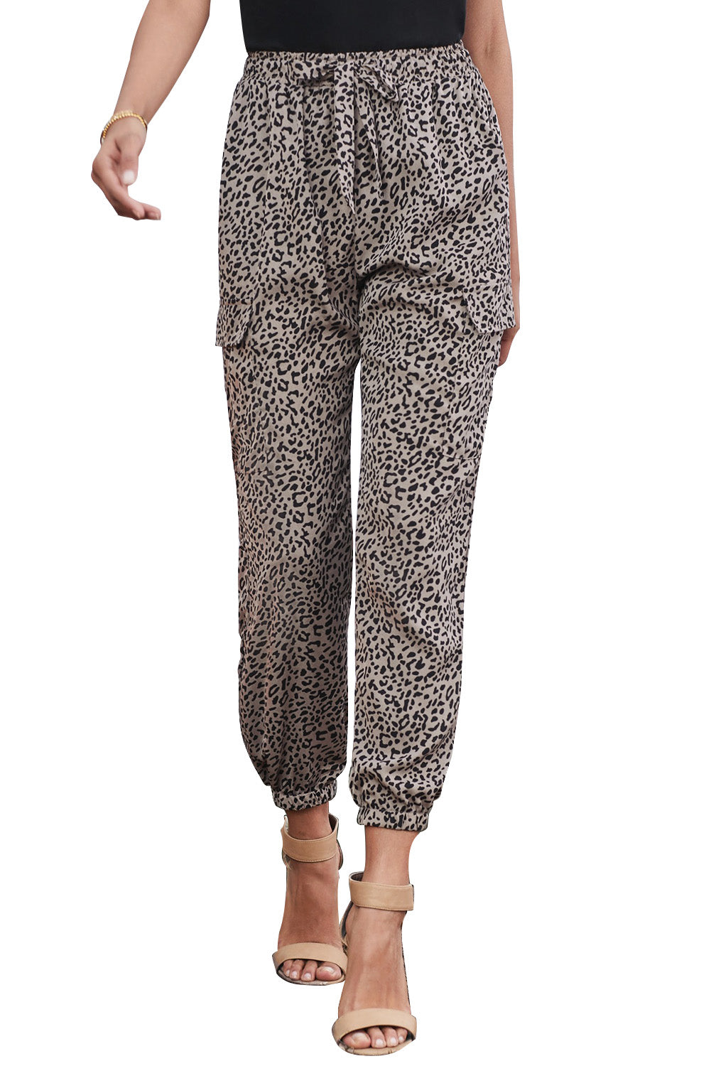 Women's Black Leopard Print Drawstring Elastic Waist Jogger