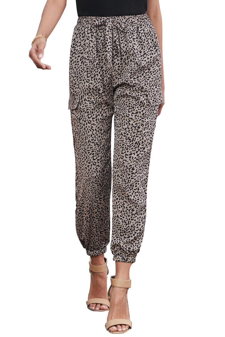 Women's Black Leopard Print Drawstring Elastic Waist Jogger