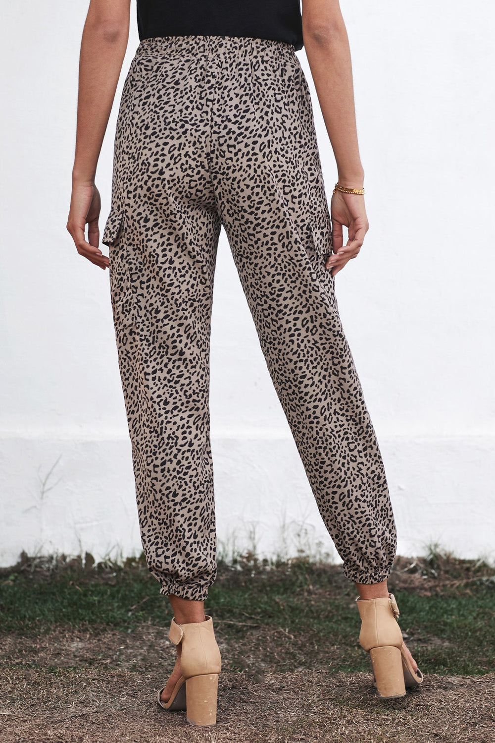 Women's Black Leopard Print Drawstring Elastic Waist Jogger