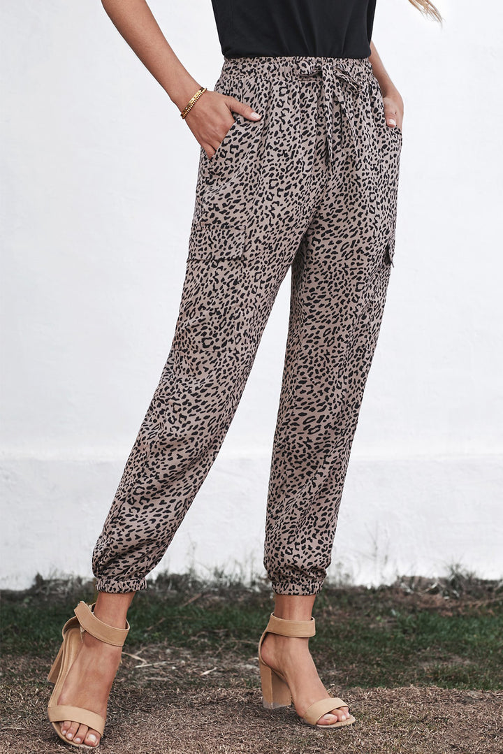 Women's Black Leopard Print Drawstring Elastic Waist Jogger