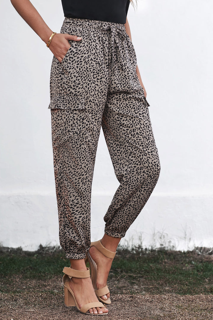 Women's Black Leopard Print Drawstring Elastic Waist Jogger