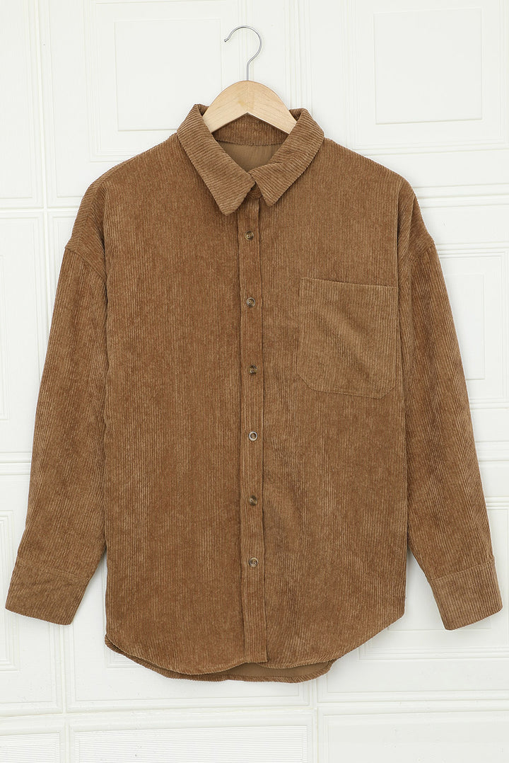 Women's Brown Corduroy Button Pocket Shirt