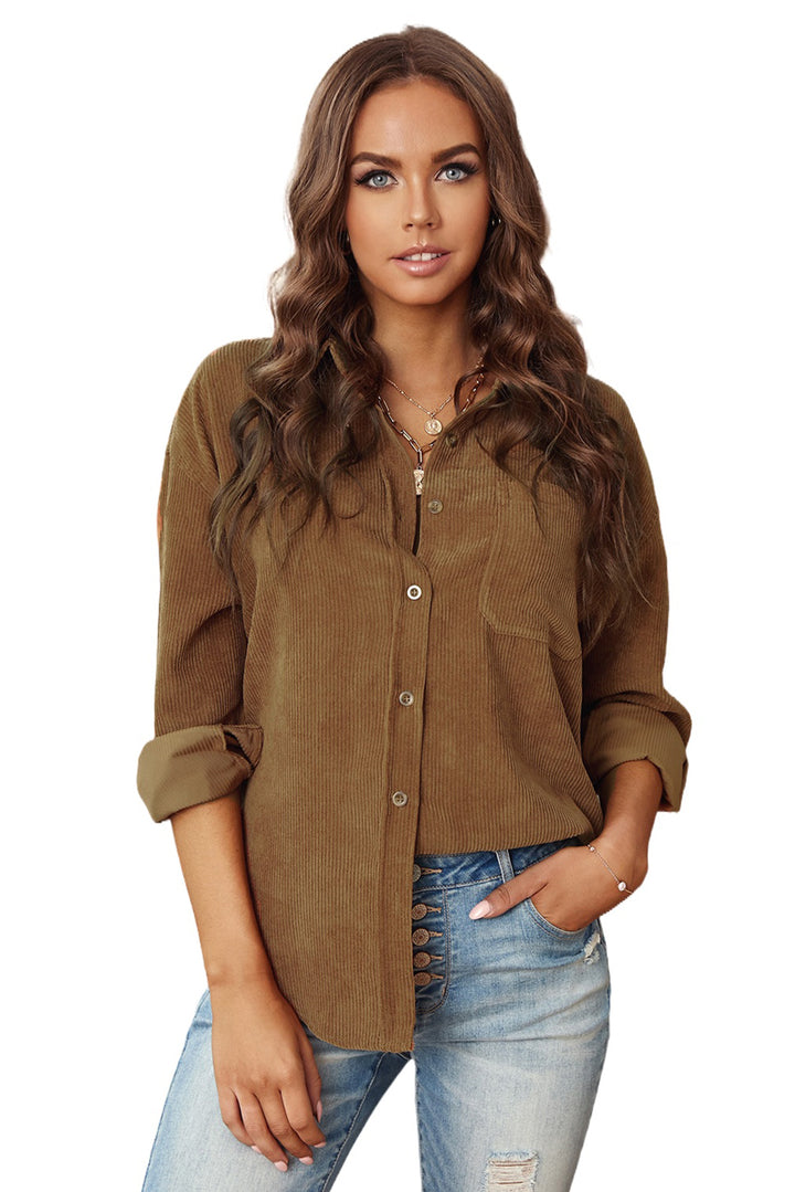 Women's Brown Corduroy Button Pocket Shirt