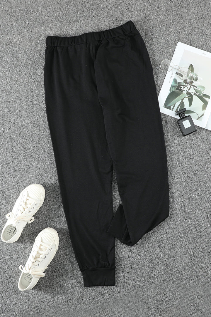 Women's Casual Black Pocketed Drawstring Sports Joggers