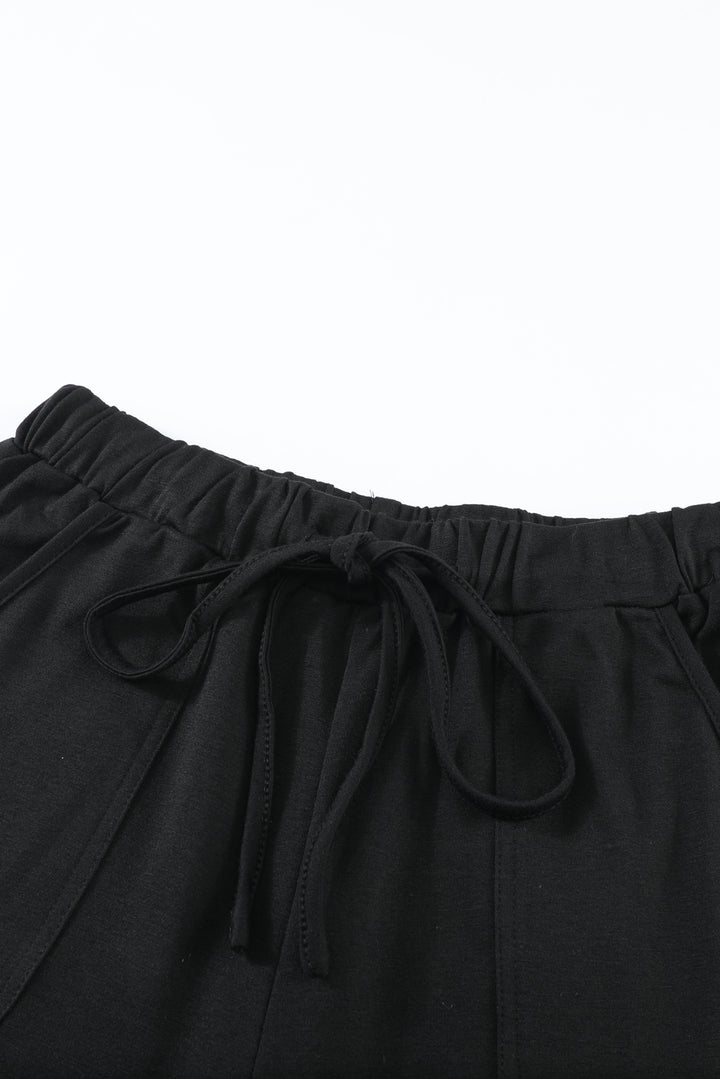 Women's Casual Black Pocketed Drawstring Sports Joggers
