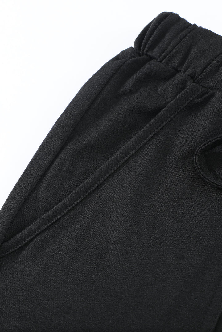 Women's Casual Black Pocketed Drawstring Sports Joggers