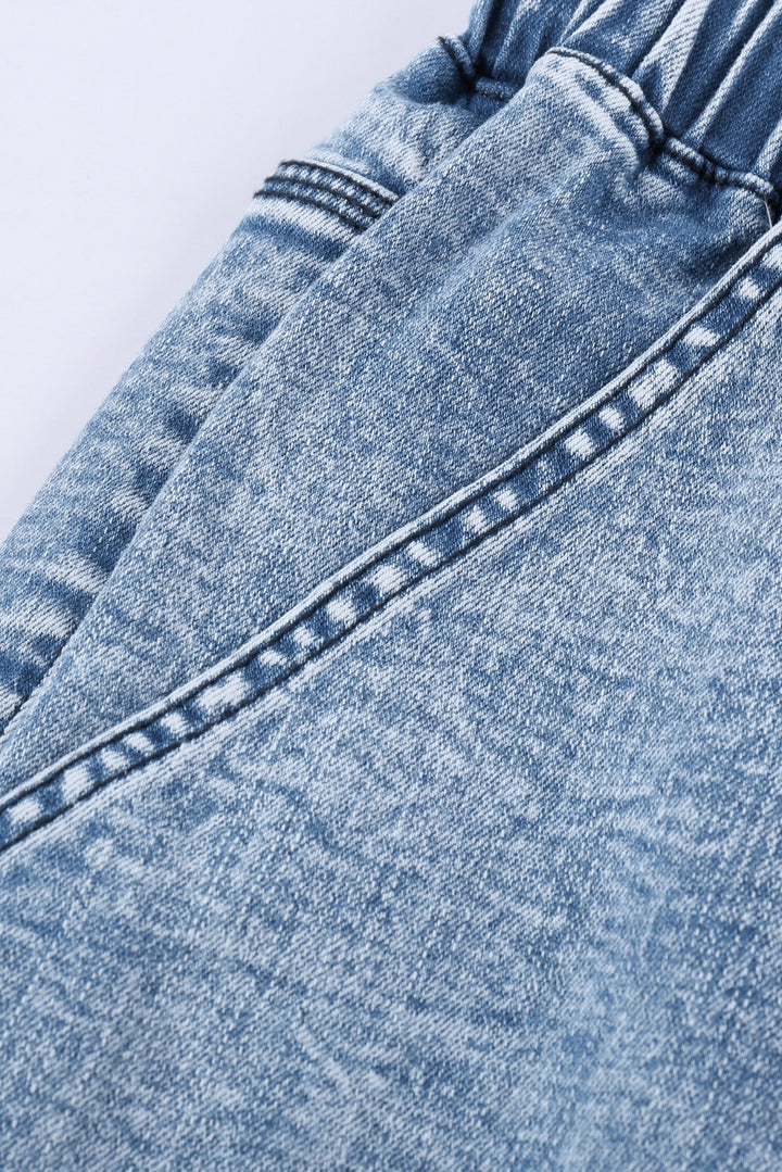 Women's Fashion Blue Camo Patches Cotton Pocketed Denim Jeans