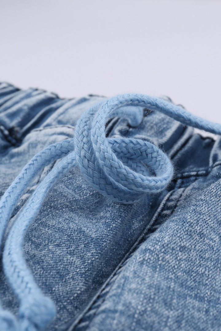 Women's Fashion Blue Camo Patches Cotton Pocketed Denim Jeans
