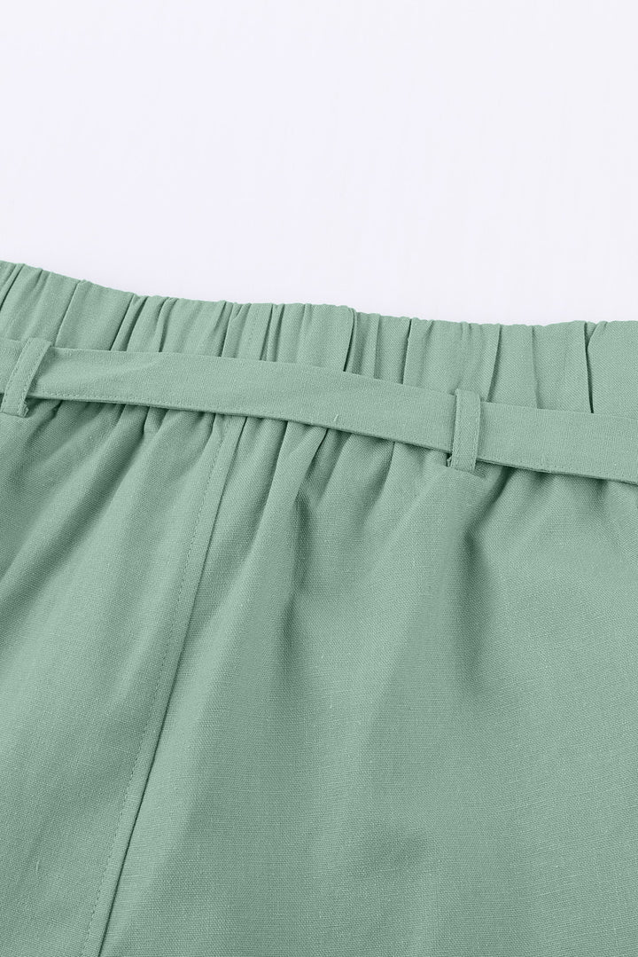 Women's Green Tie Waist Casual Shorts with Pockets
